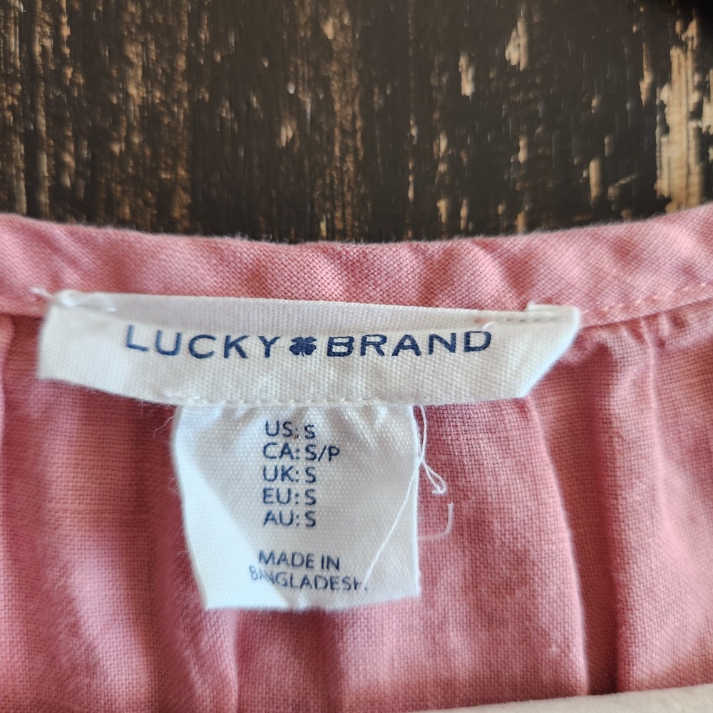 Lucky Brand Baby Doll Tiered Linen Dress Small Pink Boho Summer Beach Croquette - Picture 3 of 11